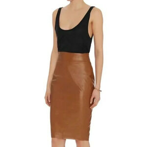 Intermix Bailey 44 Exclusive Faux Leather Pencil Skirt Cognac Brown